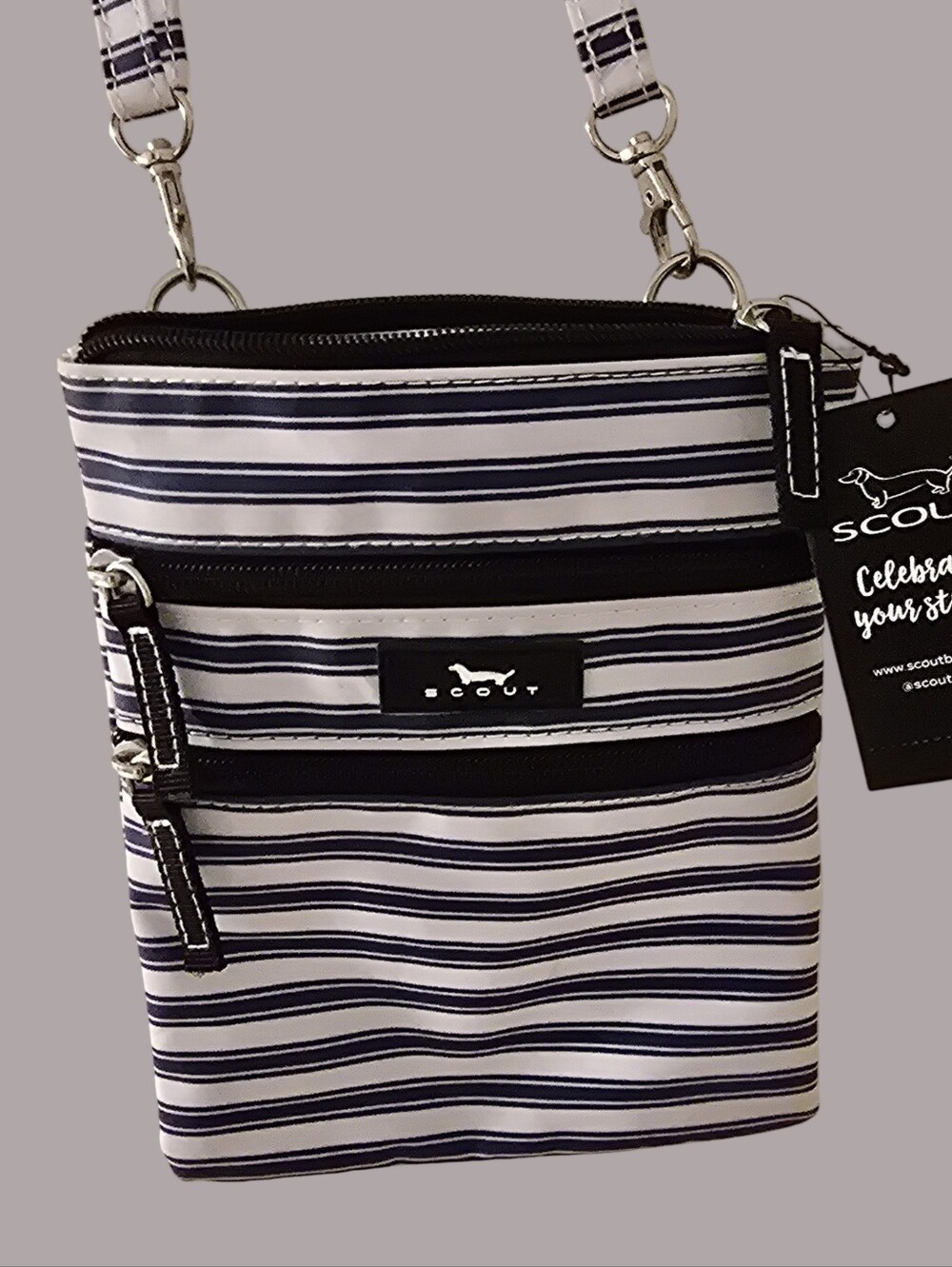 Scout Women's Navy & White Striped Crossbody Bag. Sally Go Lightly